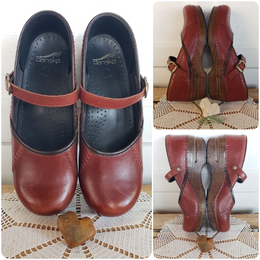 Cognac Dansko Pro Marcelle Mary Jane Clogs Straps Buckles Boho Cottage Prairie ♡ - Picture 6 of 11